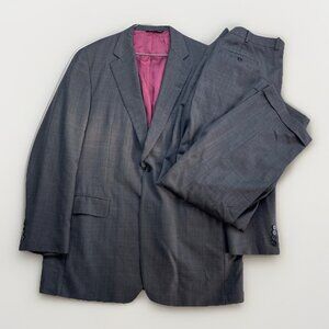 Samuelsohn SB GreenWich Super 120's Mens Grey Check 2 Piece Suit Size 44-48 Tall